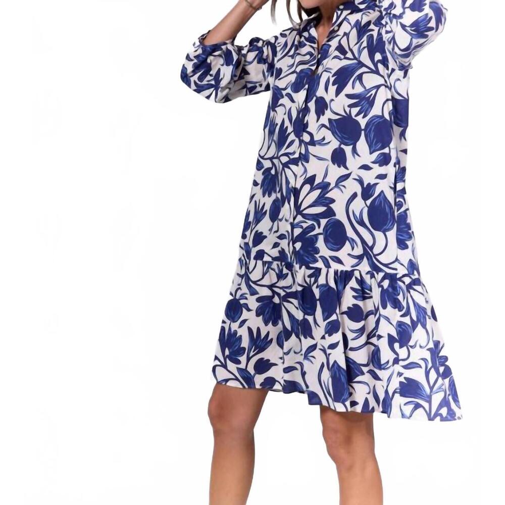 NEW 0039 ITALY mila ruffled skirt mini dress in navy fruite - Picture 2 of 4